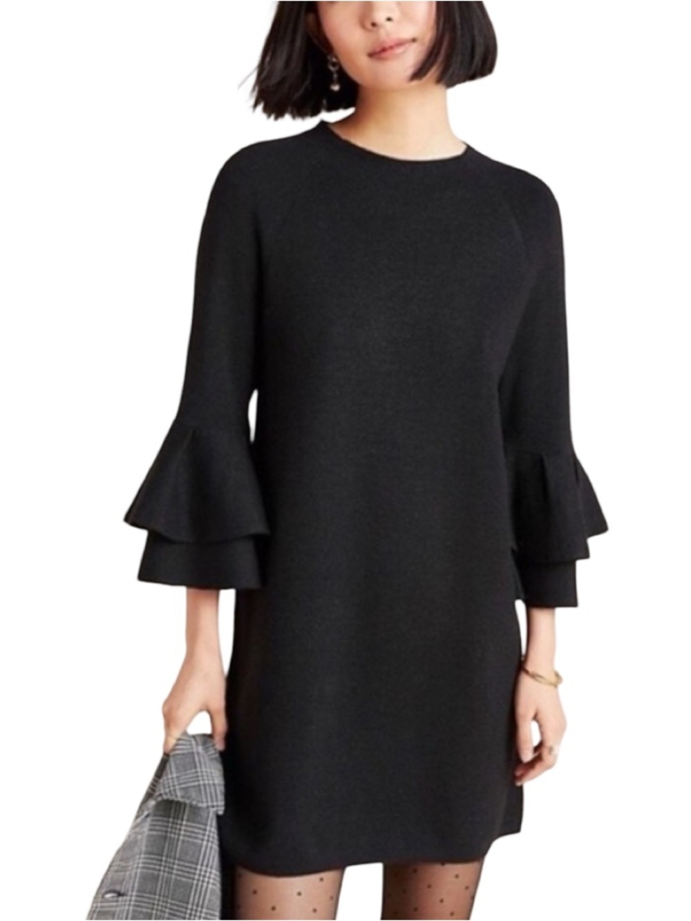 Anthropologie MOTH Chester Bell Sleeve Black Knit Sweater Tunic Dress